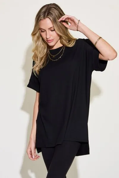 Zenana Short Sleeve Slit T-Shirt and Leggings Lounge Set